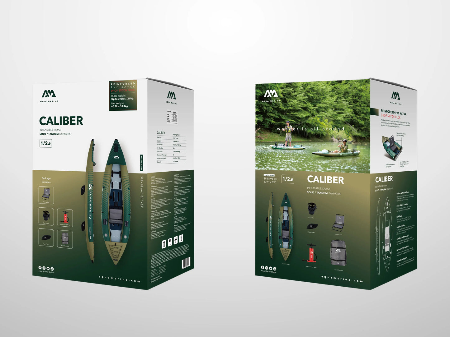CALIBER 398 Angling / Fishing Inflatable Kayak 1/2-Person